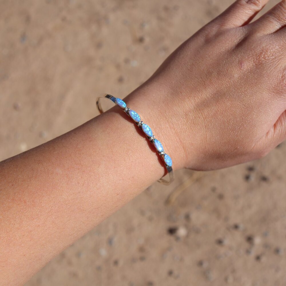 Handcrafted Zuni Thin Cuff Bracelet Native American Opal Sterling Silver Sz 6.5*